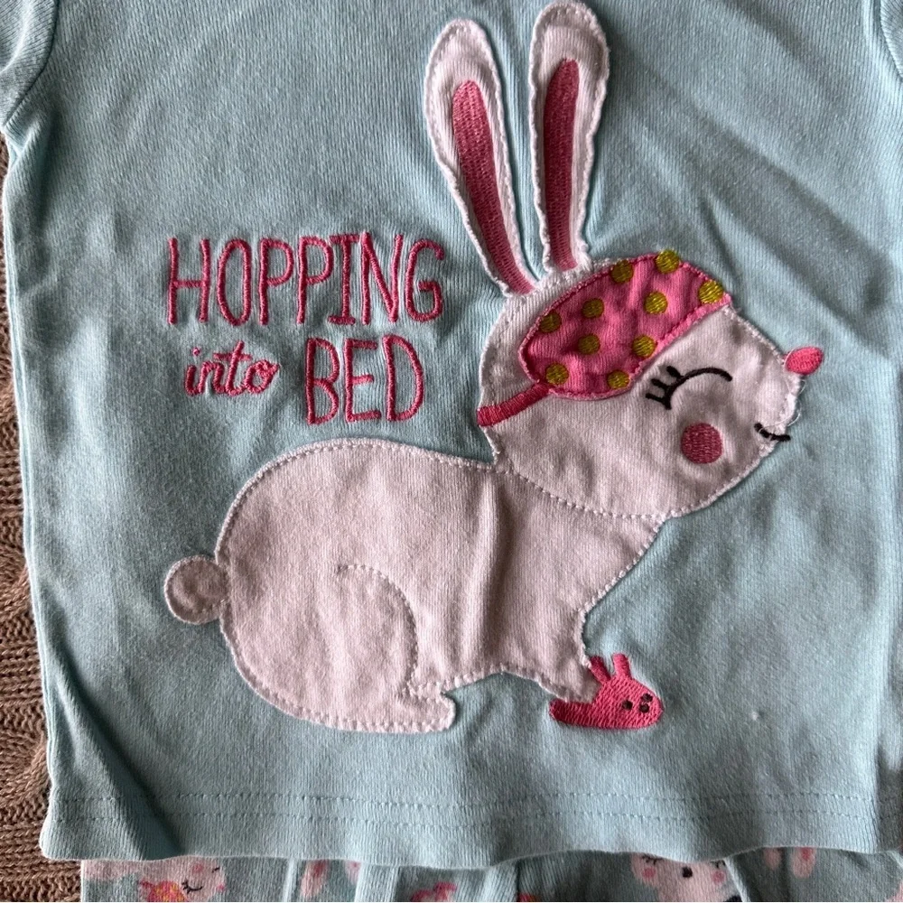 EUC Carter’s 7pc Baby Girl Pajama + Sleep Sack Set, Pink & Blue Bunnies, 18 Mo